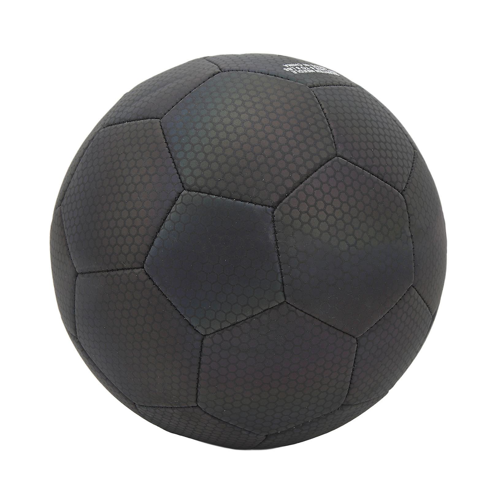 Ballon de football réfléchissant taille 5, phosphorescent, noir, PU, anti-fuite, valve d'air, lumineux et brillant