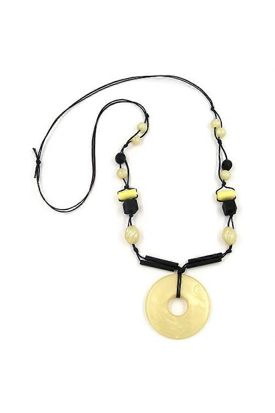 Necklace Round Yellow-silk-black 95cm - Gl02141