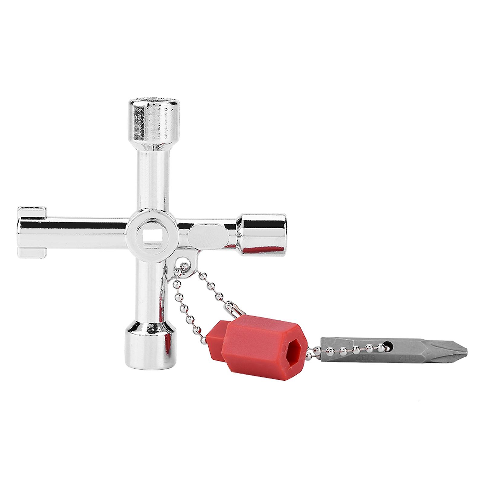 4 Way Multi Functional Universal Cross Key with Bits Zinc Alloy Durable Plumbers Electricians Hand Tool for Maintenance and Repair