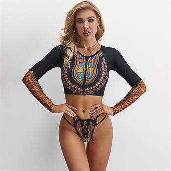 SBMLV-Women Long Sleeve Rash Guard UPF 50+ UV Sun Protection Zip Front Swimsuit Shirt Printed Surfing Shirt TopL