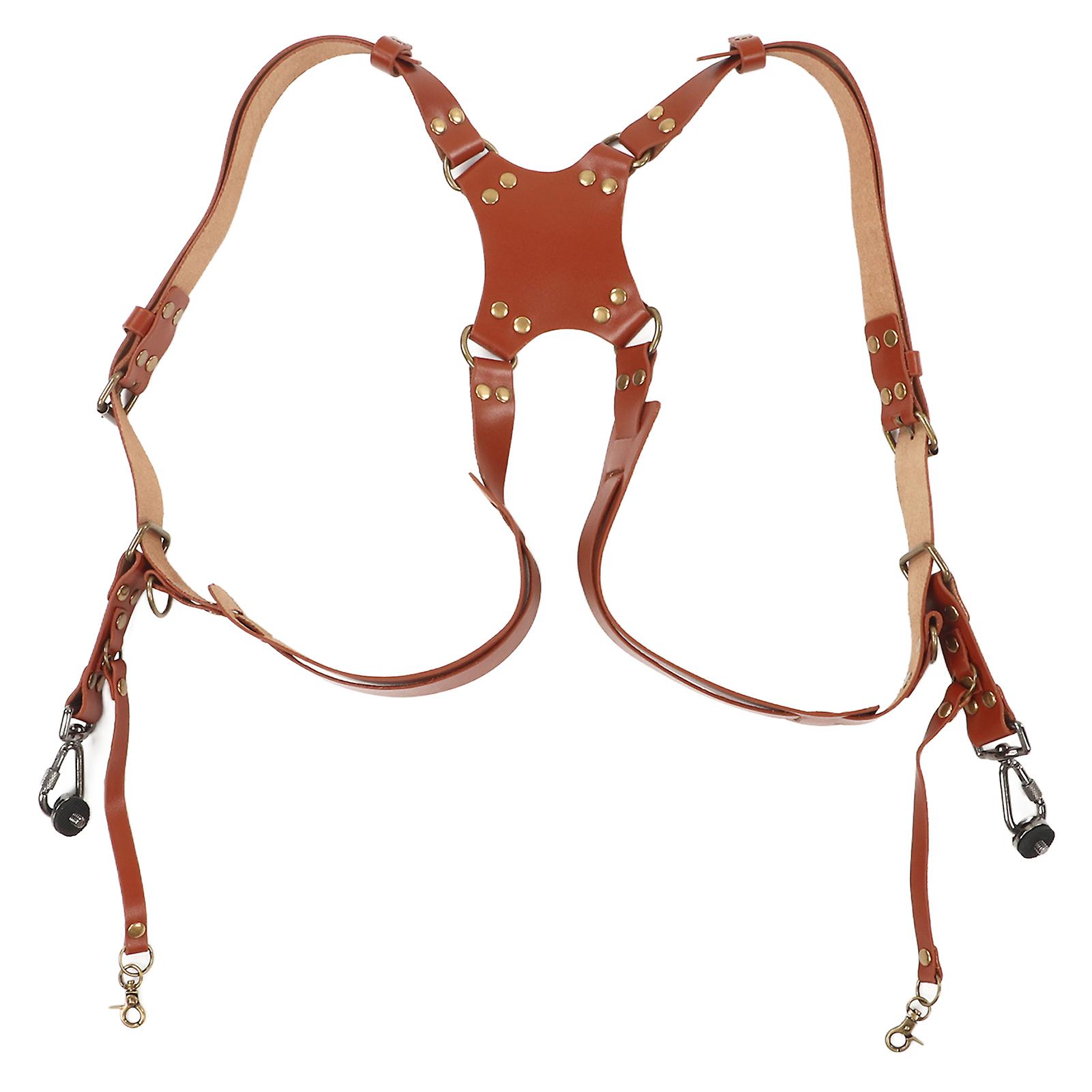 Camera Harness Strap Leather Double Shoulder Camera Strap Harness Accessories for Digital Camera SLR Camera X Type, Brown