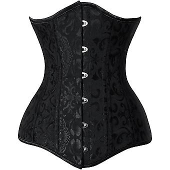 Women's 26 Steel Boned Cotton Long Torso Hourglass Body Shaper Corset black