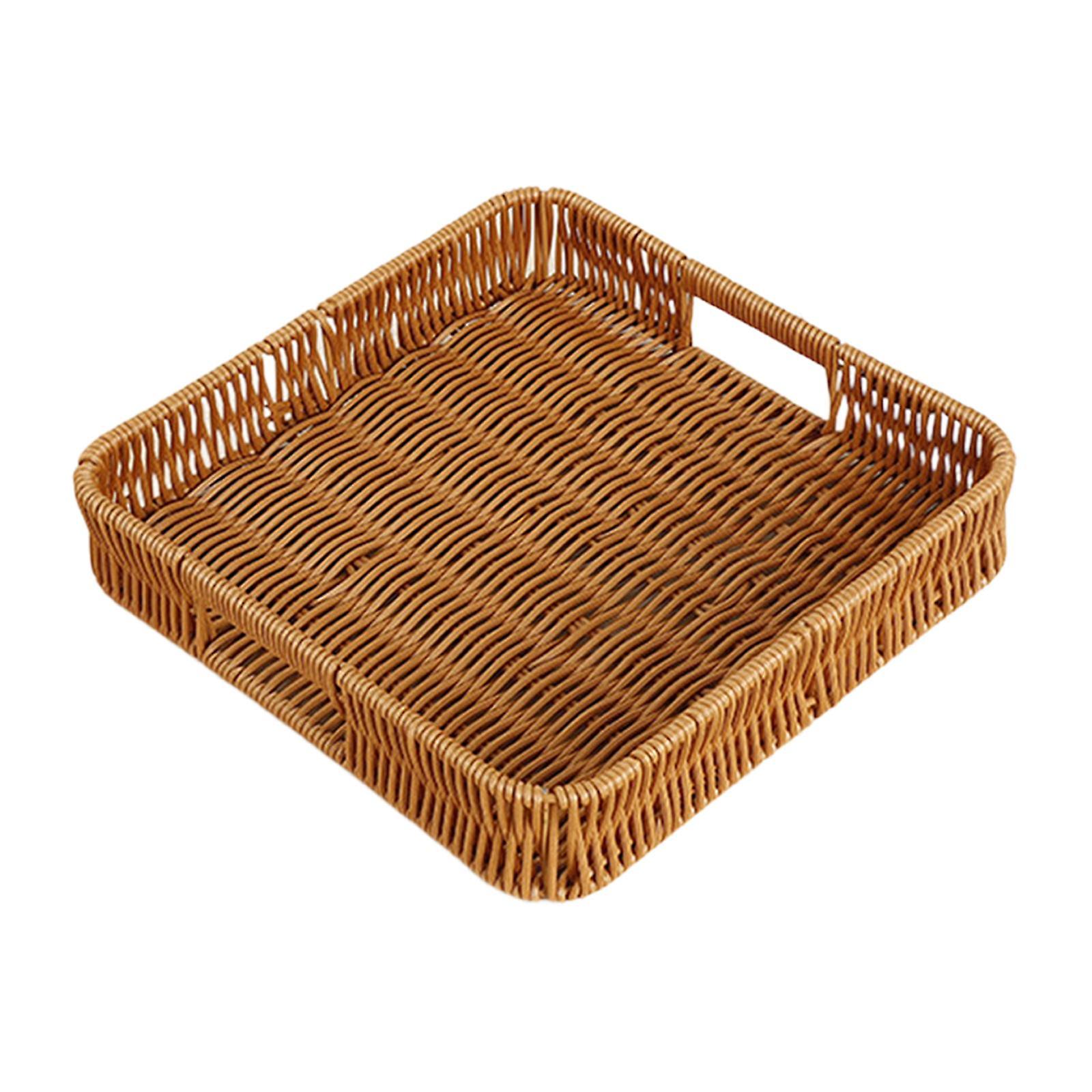 Square Serving Basket Imitation Rattan Bread Basket for Fruit Drinks Kitchen S