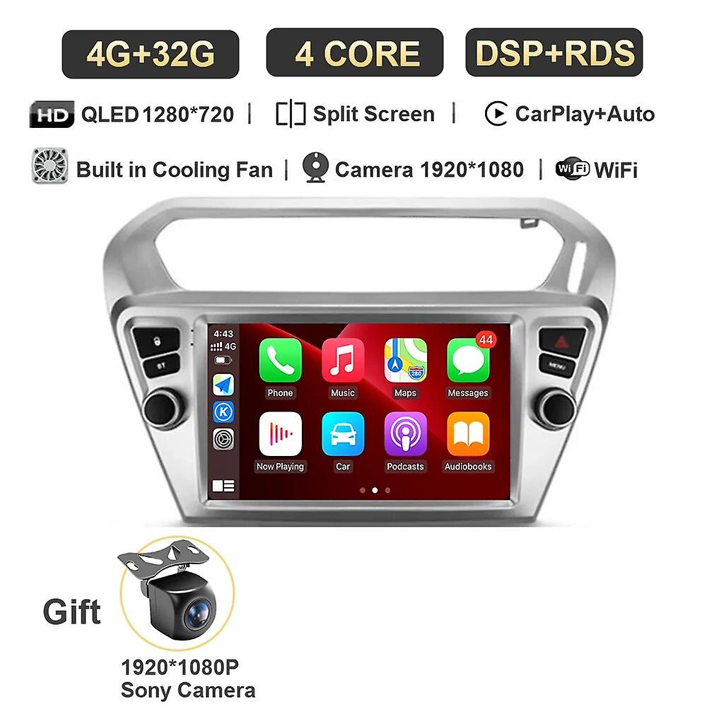 9 Car Radio Carplay Android13 For Peugeot 301 For Citroen C-elysee Celysee 2012 -2016 Gps Monitor Video Player Multimedia Dsp