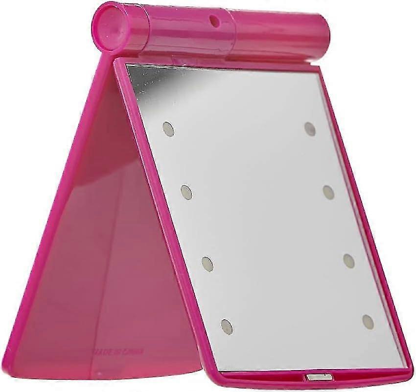Led Lighted Pocket Folding 1x/2x Magnification Portable Mini Handheld Cosmetic Hollywood Makeup Mirror - Pink