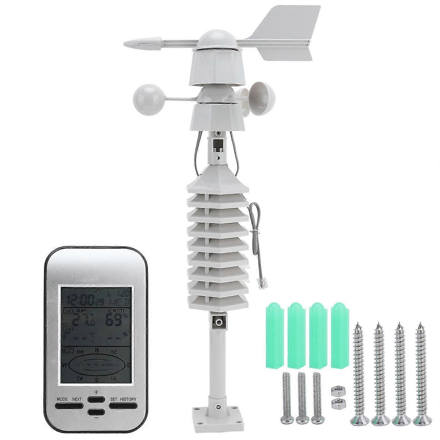 LCD Digital Wireless Weather Clock with DualMount Wind Sensor Thermohygrometer Temperature Humidity