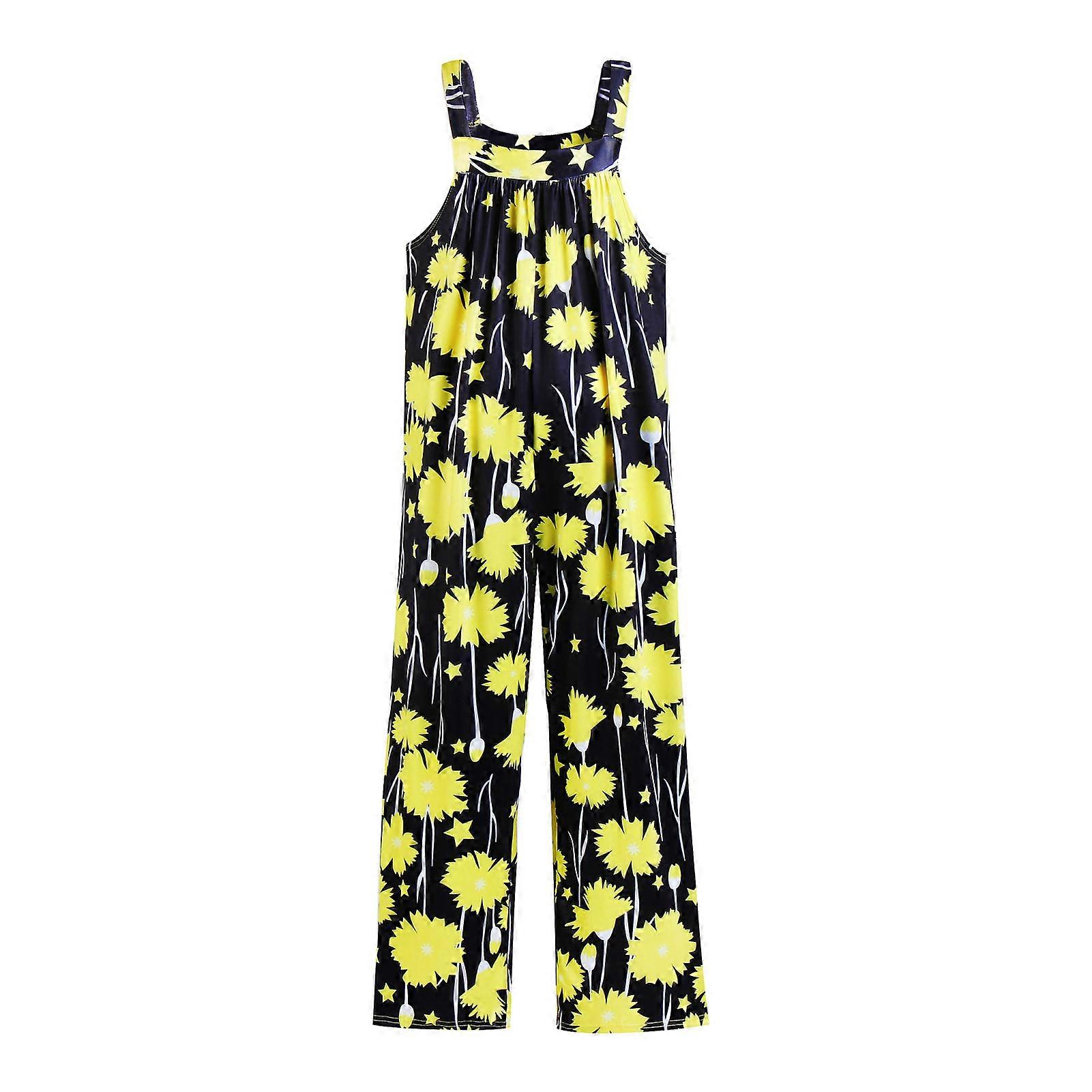 Print Losse Overalls Wijde Pijpen Mode Casual Comfortabel Mouwloos Print Losse Jumpsuit voor Vrouwen Zwart S