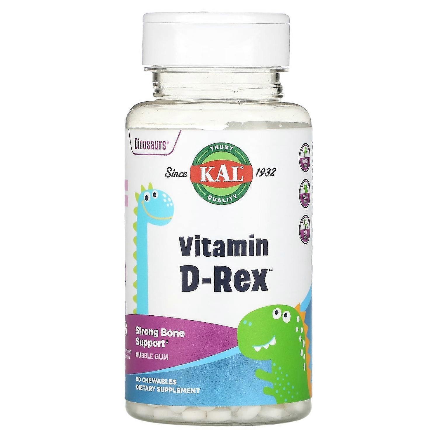 KAL, Dinosaurs, Vitamin D-Rex, Bubble Gum, 90 Chewables