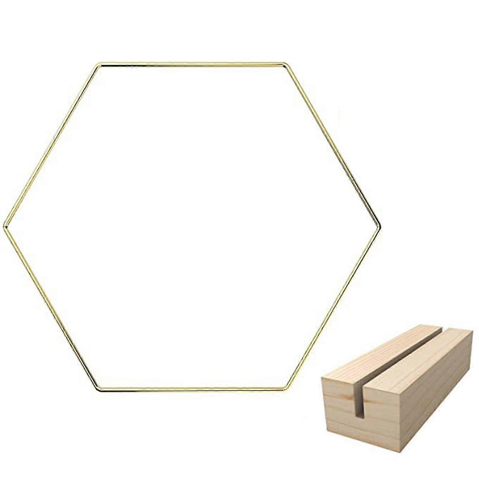 10 Pcs Metal Floral Hoop Centerpiece Hexagon Wreath Ring With Wooden Base