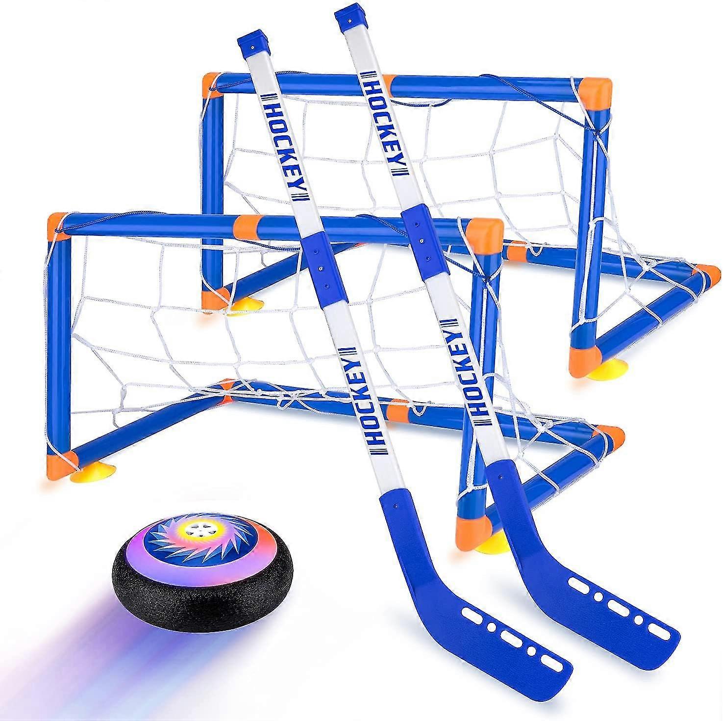 儿童玩具 Hover 曲棍球套装,带 2 个目标的 Hover 曲棍球游戏 LED 灯 Air Hover Ball,有趣的家庭室内曲棍球礼物