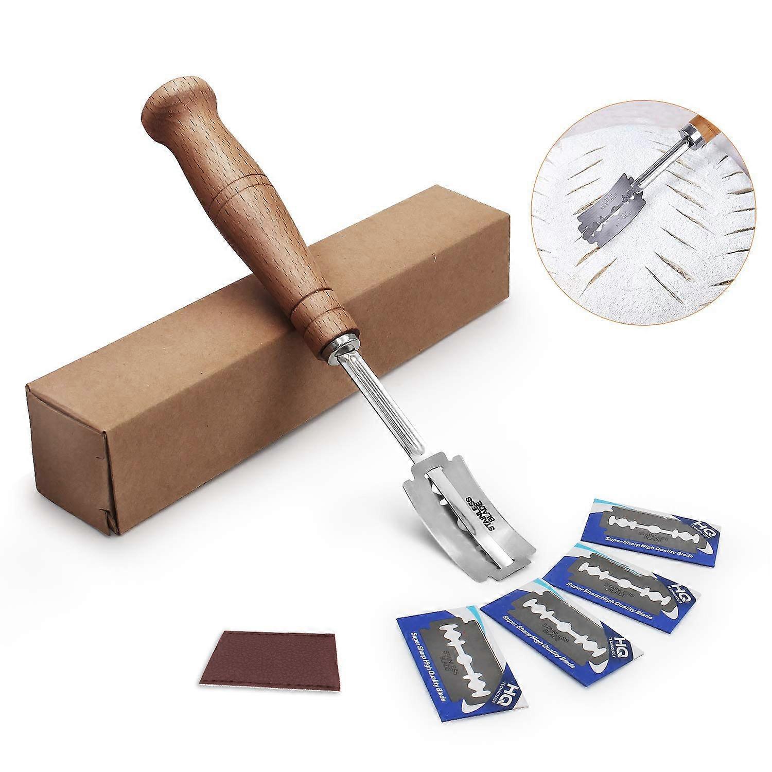 Bread Bakers Cutter Slashing Tool Bread Lame Dough Scoring Blade Tools Making Razor Cutter Curved Knife with Leather Protective