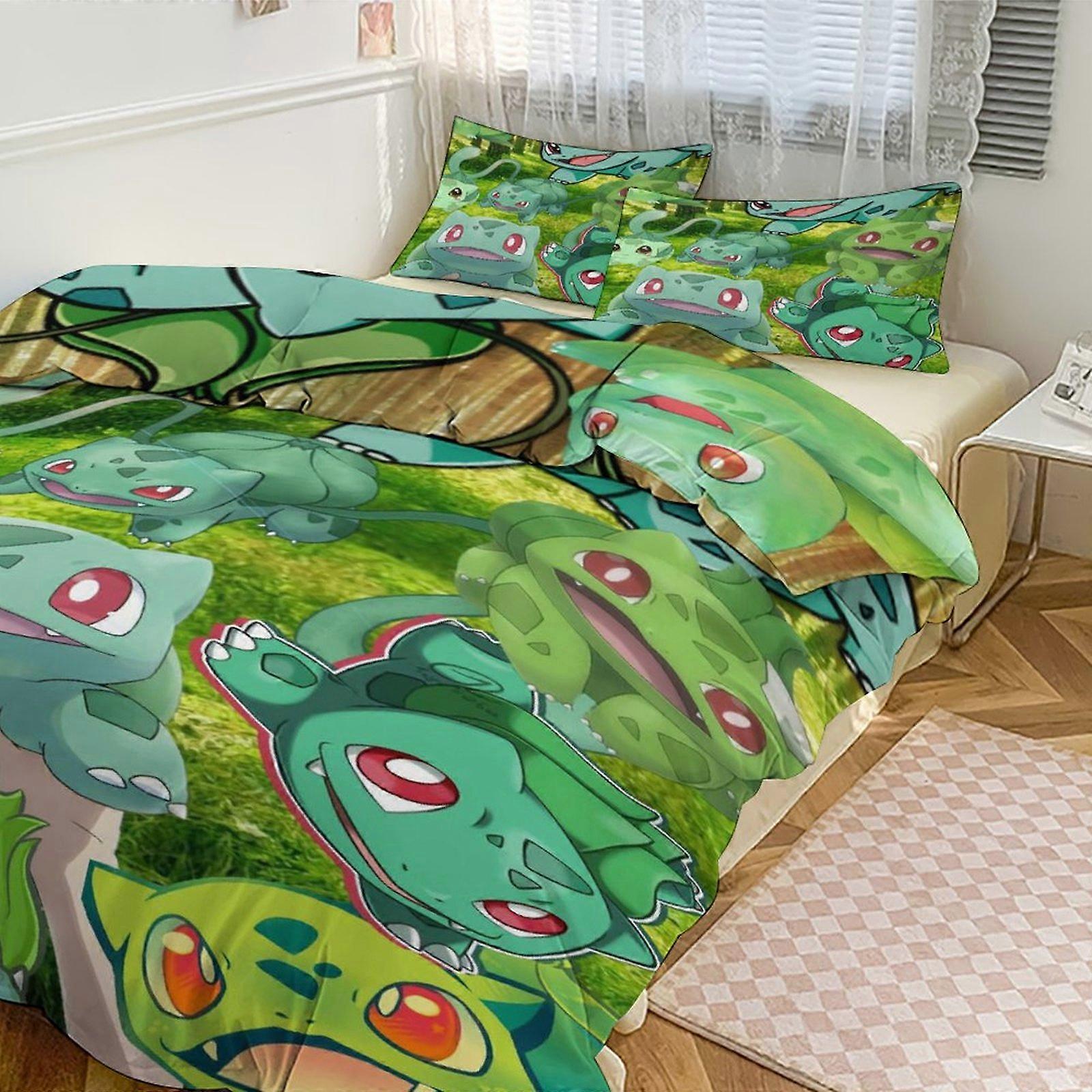 Draps de lit g443 Bulb_asaur Print Bedding Set Pattern Duvet Cove Set 3 Pièces 1 Housse De Couette Et 2 Taies D’oreiller Pour Femmes Hommes Adolescents tq443 Draps De Lit