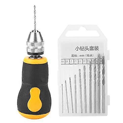 Micro Mini Hand Drill Tool, Portable Tool Set of Small Hand Drill and 10pcs Twist Drill Bits 0.8-3.0mm Precision Pin Vise Woodworking Hand Drill for B