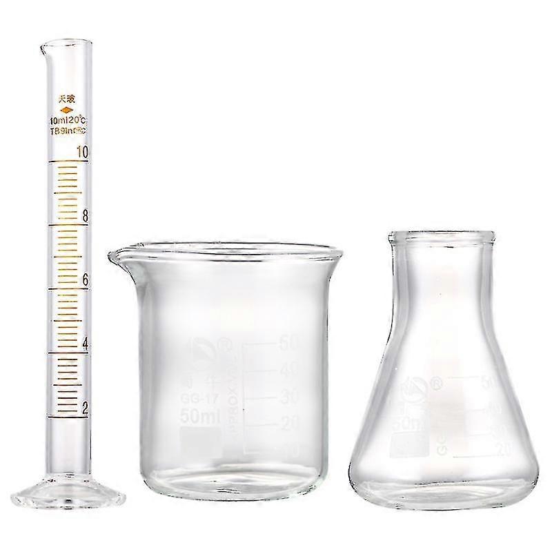3pcs Glass Graduated Cylinders Beakers Conical Flask Scientific Laboratory Tool