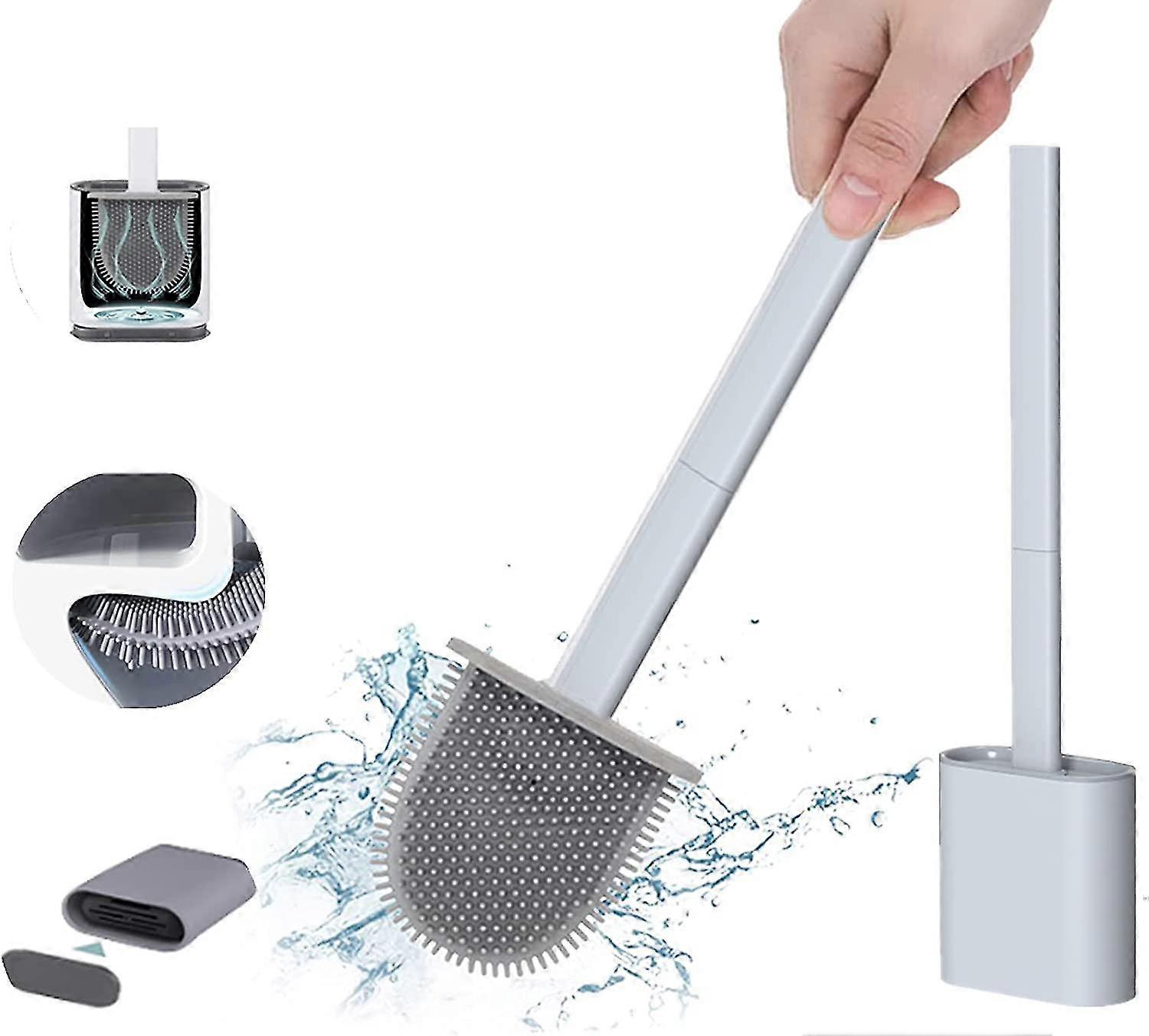 Silicone Tpr Toilet Brush And Holder, Long Handle Detachable Toilet Brush, Floor/wall Mountable With Water Filter Base, Toilet Brush For Small Spaces