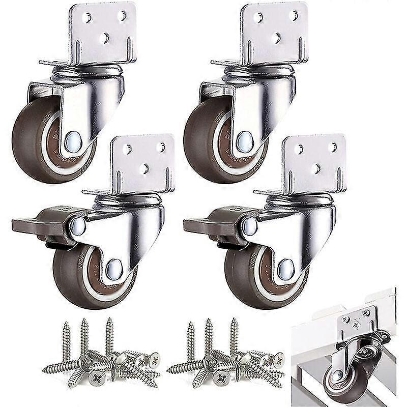 4 Small Furniture Casters 32mm Swivel Caster With Brake And L-mount Plate For Cabinet Coffee Table