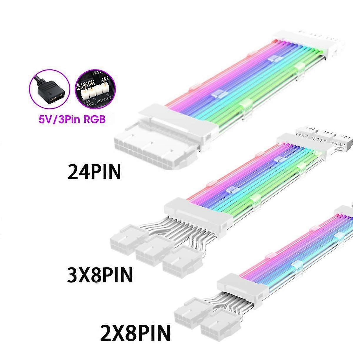 Pc Case Psu Extension Argb Cable Atx 2x8pin Pci-e Gpu Neon Color Line ...