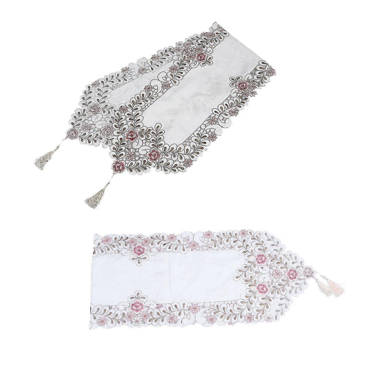 2pcs Table Runner Embroidered Floral Table Cloth Flower Size:40x150cm - Pattern1 & Pattern7