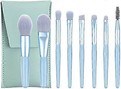 SNOWINSPRING 8PcsSet Makeup Set Handle Portable Eyeshadow Foundation Blusher Makeup -Blue