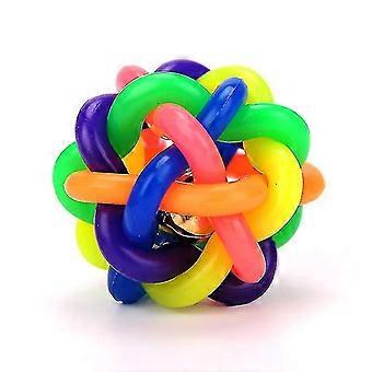 7,5 cm kleurrijke geweven bel bal hond speelgoed geluid molaire rubber regenboog bal huisdier speelgoed bal