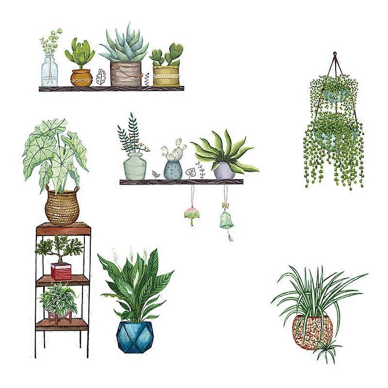 1set Green Potted Plants Wall Decal, Removable