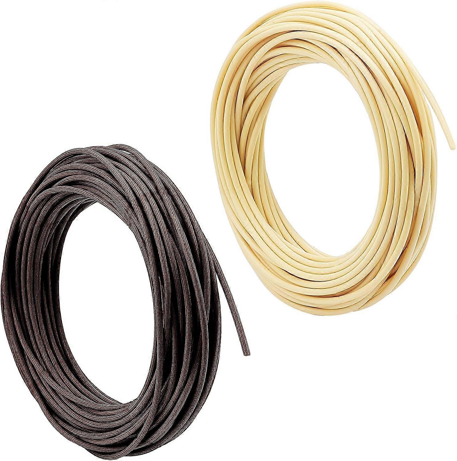 2 Rolls 0.1 Inch Basket Weaving Round Plastic Reed Synthetic Rattan Cane Webbing Brown and Beige Round Reed Spline Basket Weaving Cane for Basket Furn