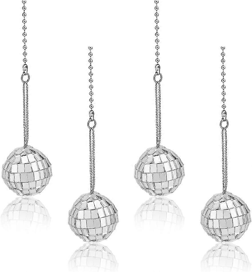 4Pcs Disco Ball Ceiling Fan Pull Chain Beaded Ball Fan Pull Chain Extenders Silver Mirror Ball Light Pull Chain Decor Dazzling Ball Ceiling Fan Pull C