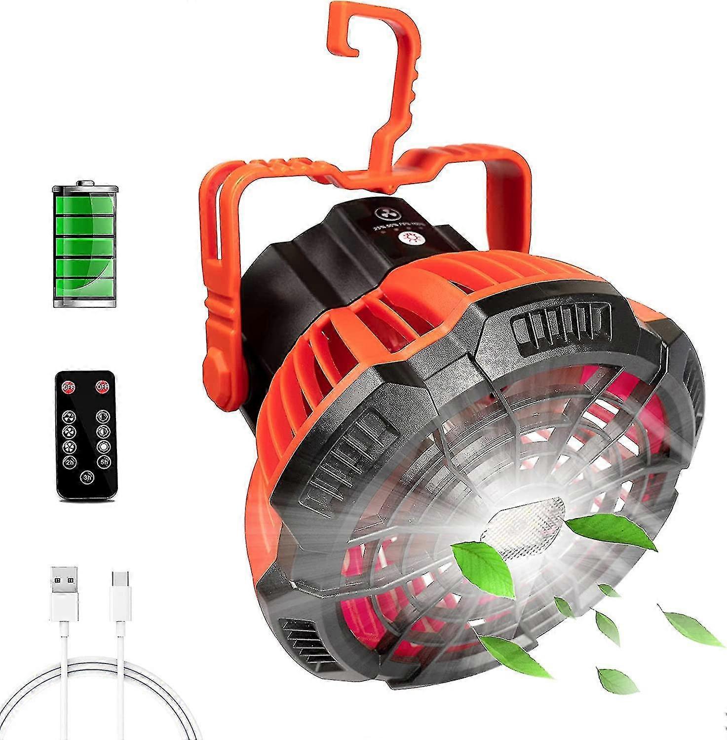 Portable Camping Fan With Camping Lantern Usb Rechargeable, 5200mah Battery Gift