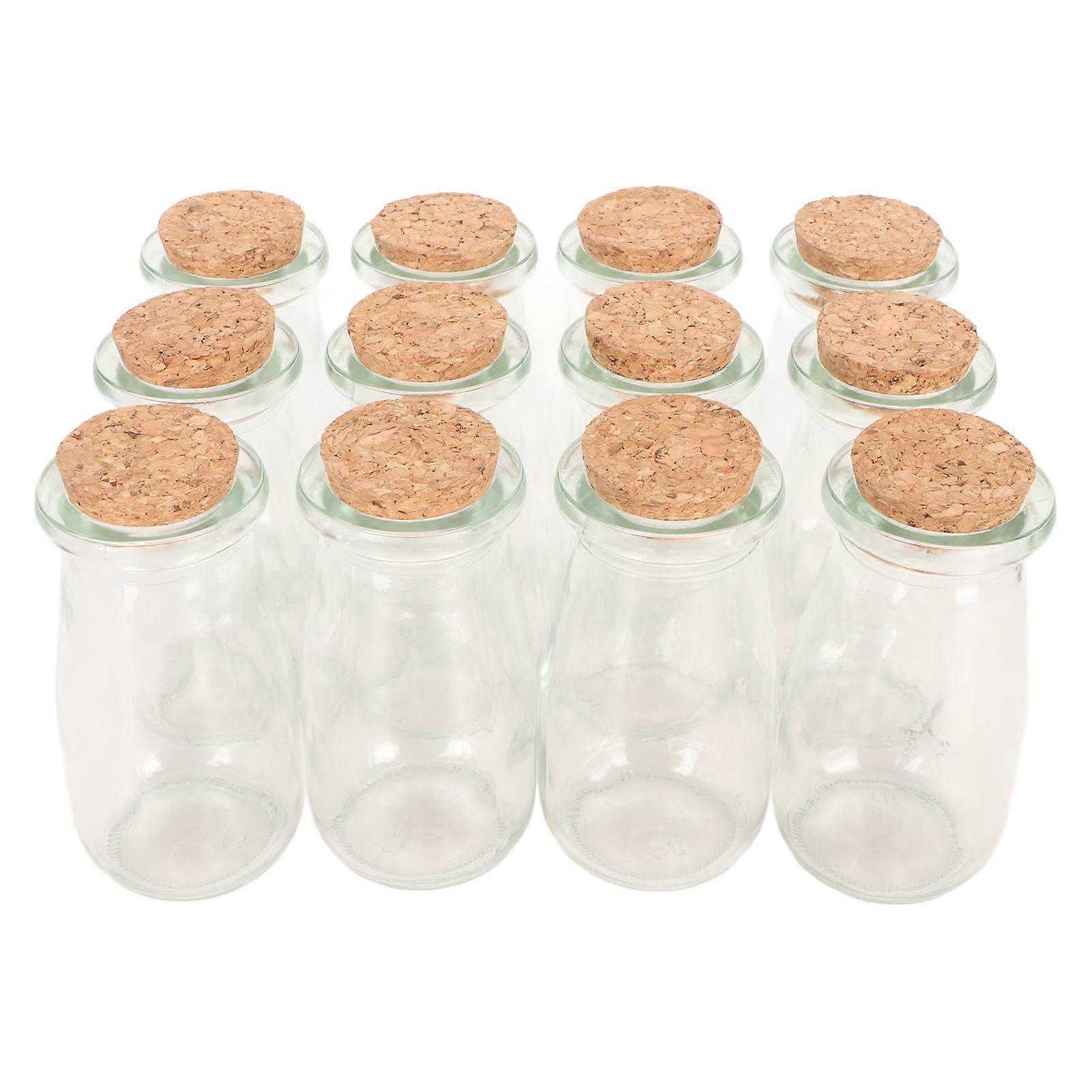 12pcs Small Glass Bottles Transparent Jars with Wood Cork Stoppers DIY Vintage Glass Favor Jars Wish Bottles for Beverages