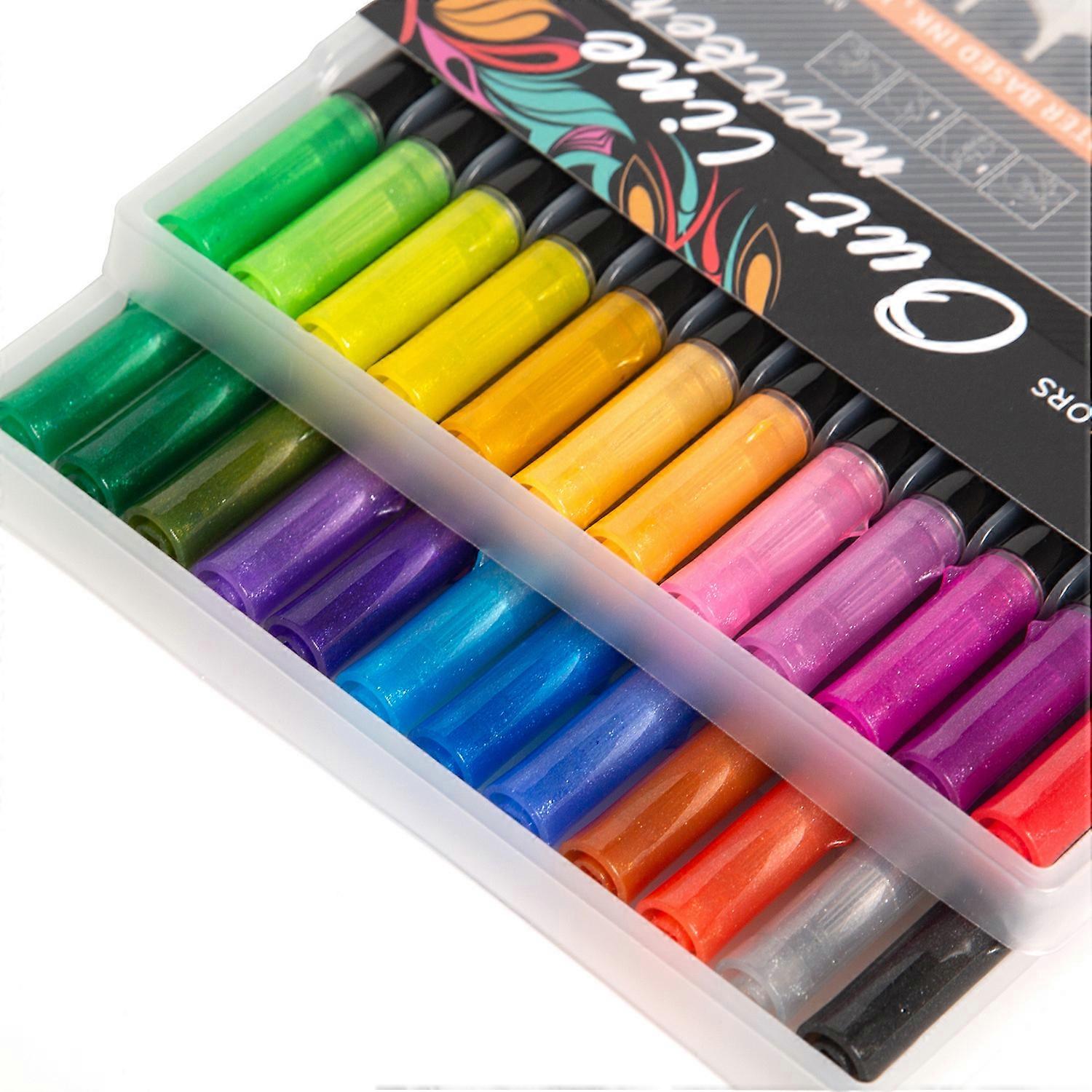 24Pcs Glitter μεταλλικά στυλό ζωγραφικής ημερολογίου σχεδίου τέχνης διπλών γραμμών Glitter
