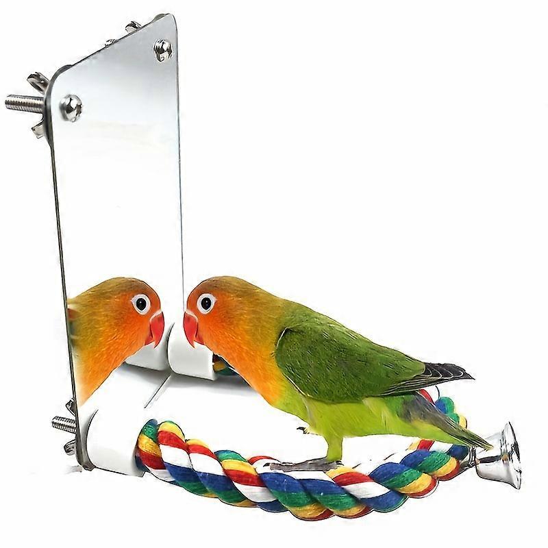 1 Set Enchanting Bird Mirror Toy with Rope - A Playful Companion for Parakeets, Cockatiels, Conures & Parrots - Stimulates Curiosity, Cognition & Prov