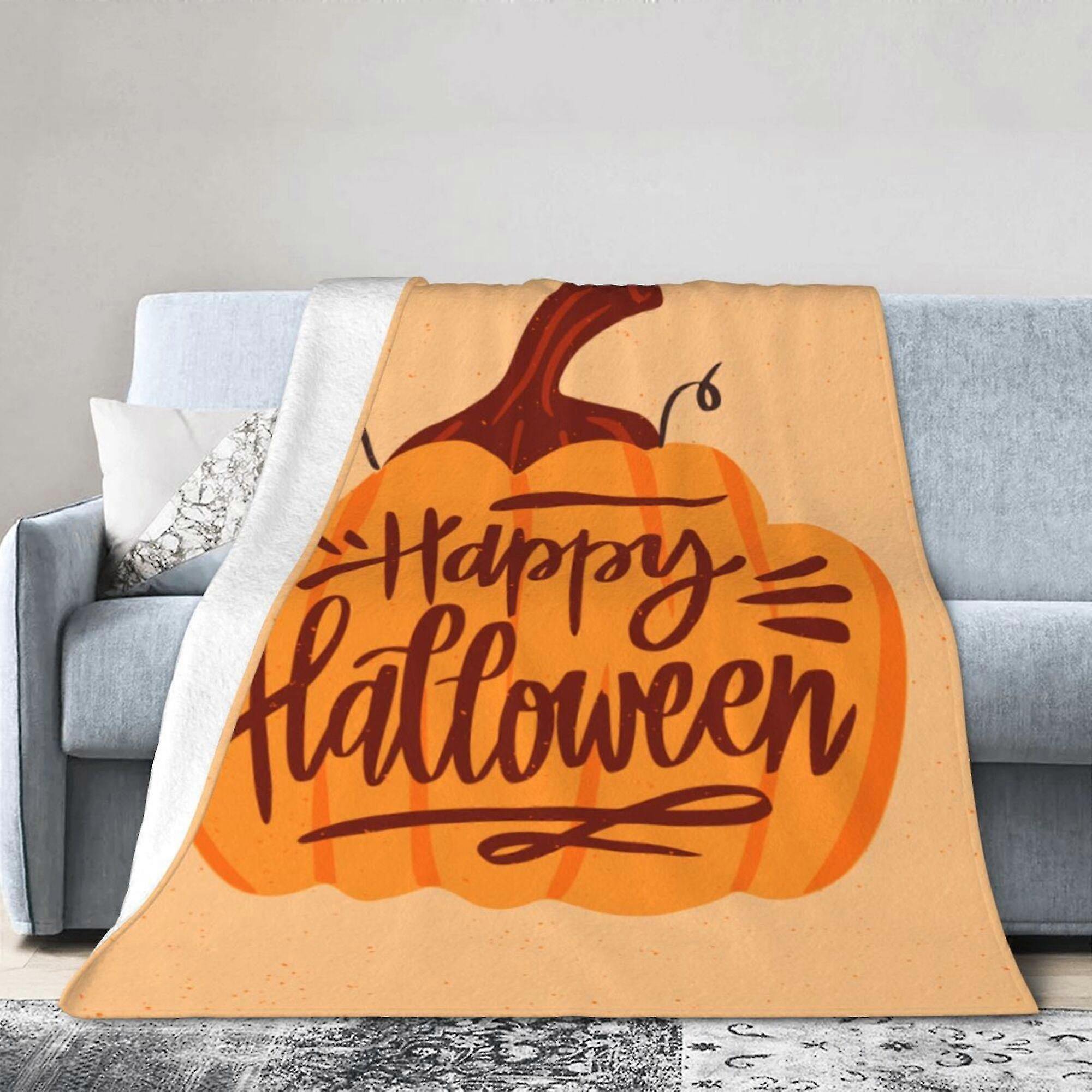 رمي بطانية برتقالية الكرتون اليقطين طباعة ، أريكة فائقة النعومة مايكرو الصوف أريكة سرير التخييم بطانية السفر للبالغين-GJids12568