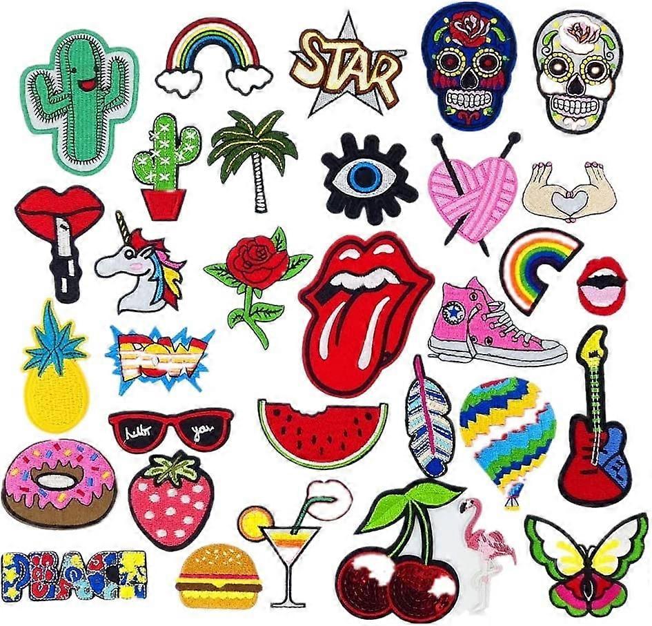 Iron On Patch 32 pieces Mixed Style Patches for Clothes Embroidery Applique for Sewing Jackets Backpacks Jeans