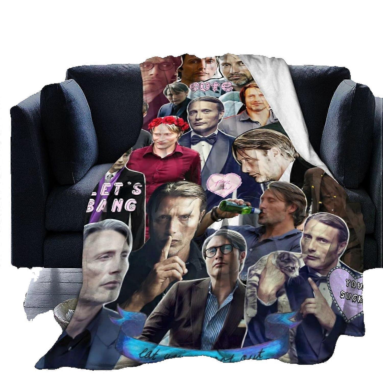 Mads Mikkelsen بطانية صوف دافئة ناعمة ومريحة للأريكة ، سرير مكتب سيارة معسكر أريكة مريحة رقيق أفخم بطانيات شاطئ-D89-521