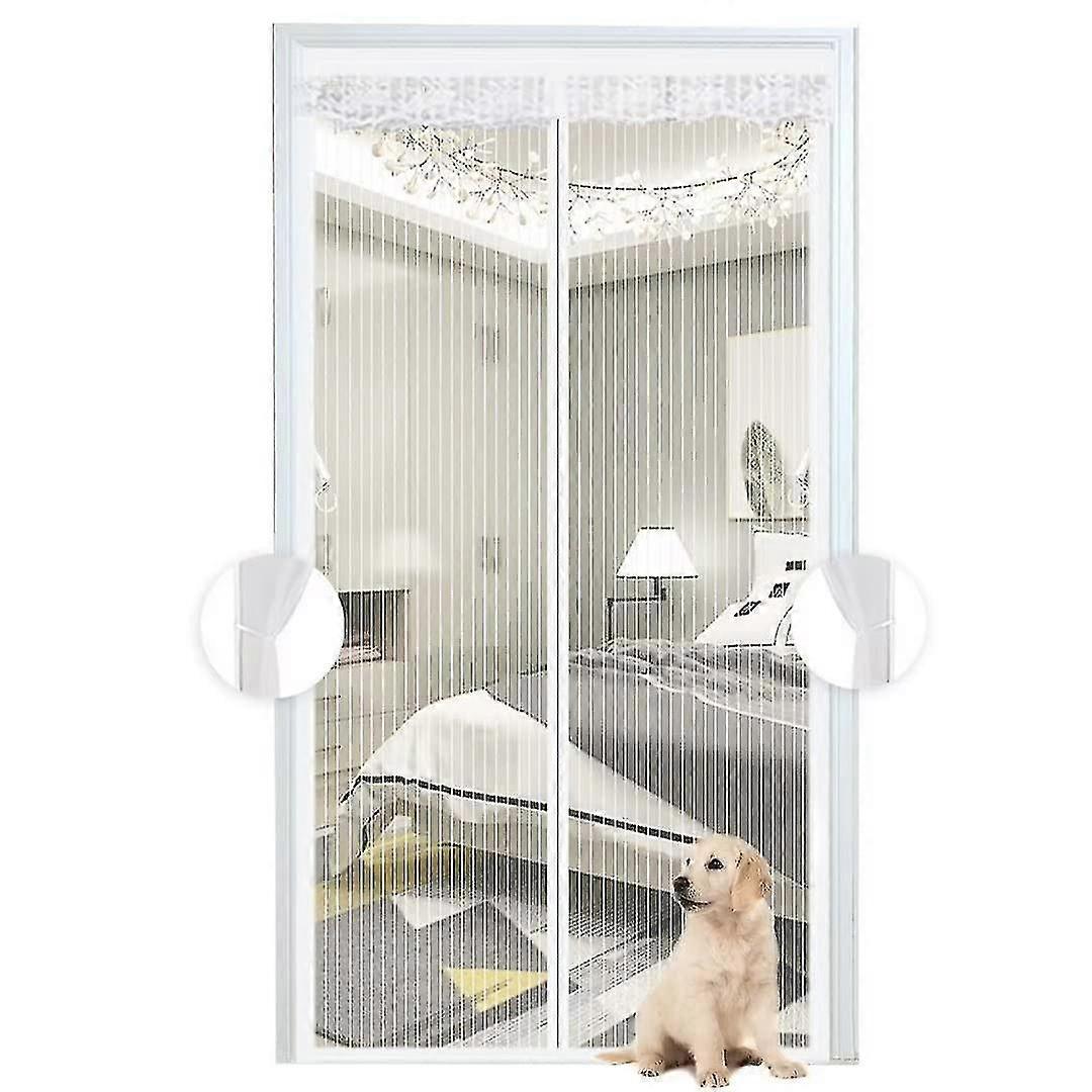 White Magnetic Mosquito Net, Mesh Curtain, Door With Fully, Self-closes For Balcony, Easy Installation, 100x210 Cm