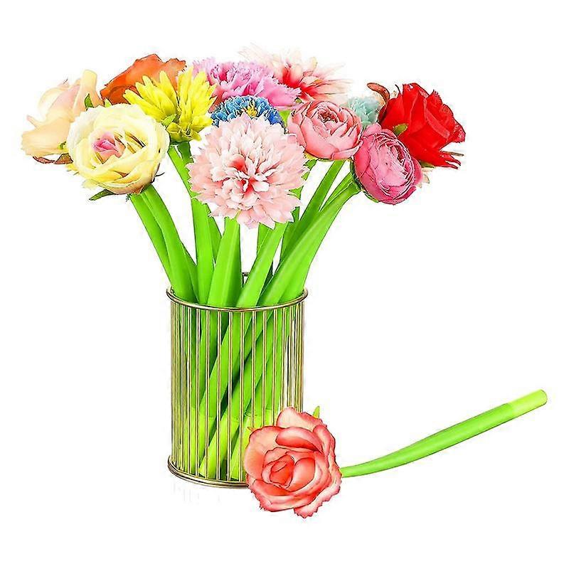 24 Pcs Flower Pens Various Colors Daisy Rose Carnation Ballpoint Pen Novelty Artificial Rose Pen 0.5Mm Black Ink Pen