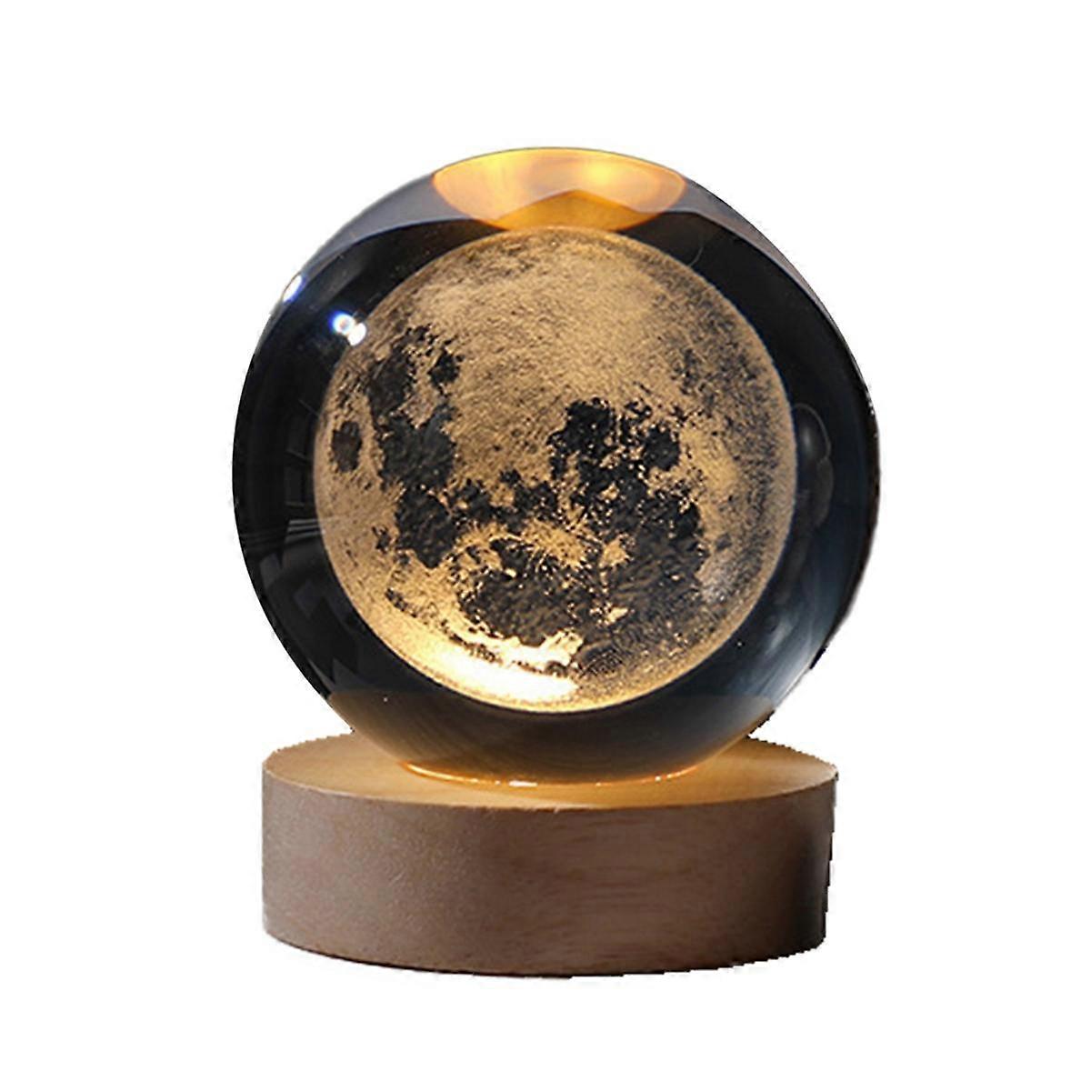 Crystal Color Night Light with Carved Crystal Ball Inside, Luminous Ornament, Starry Gift with Wood