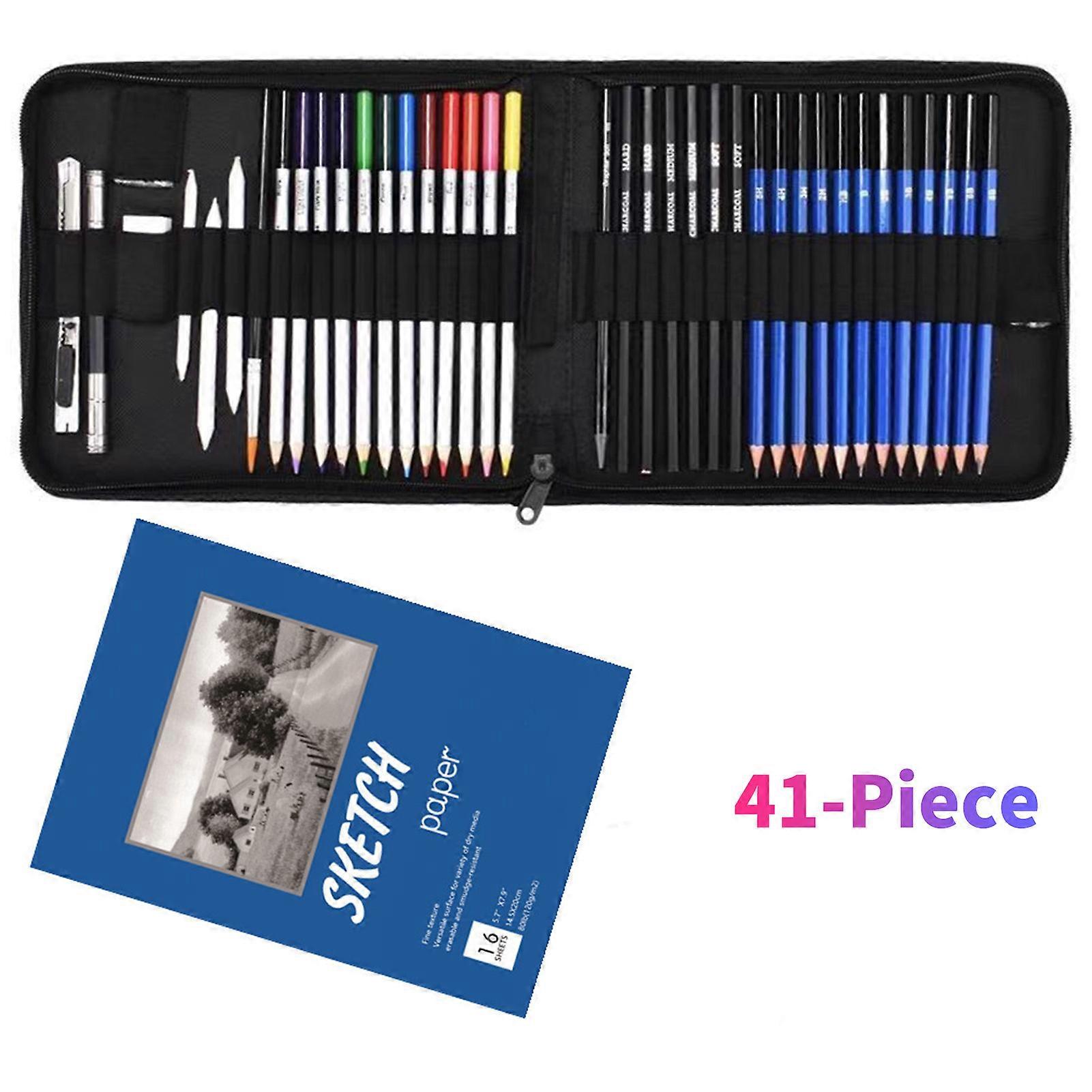 41-Piece Professional Colored Pencils Set Drawing Pencils and Sketch Kit Includes Water-soluble Color Pencils Sketch Charcoal Graphite Pencil Sharpene