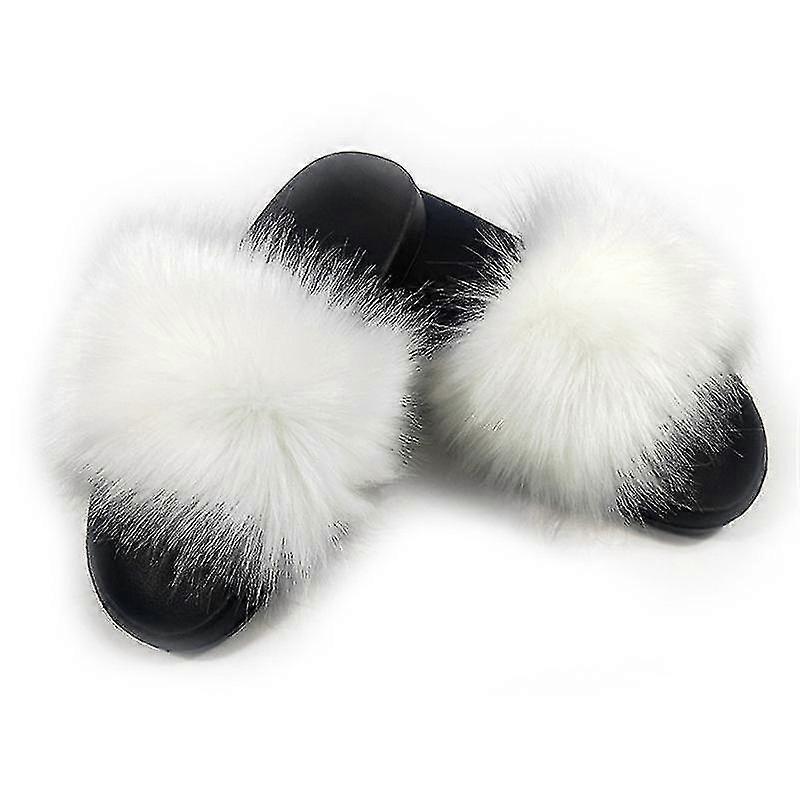 Multicolors Women's Faux Fur Slides, Open Toe Cute Fur Slippers, Comfortable Fur Sandals With Fluffy Fur