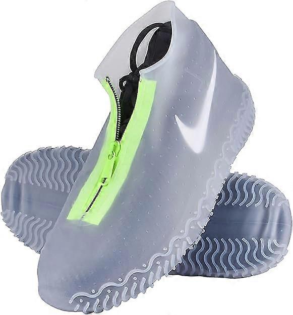 Couvre-chaussure à fermeture éclair imperméable (L, transparent), sans chaussures, le couvre-chaussures de pluie en silicone imperméable et antidérapant peut être réutilisé, chaussettes antidérapantes père,