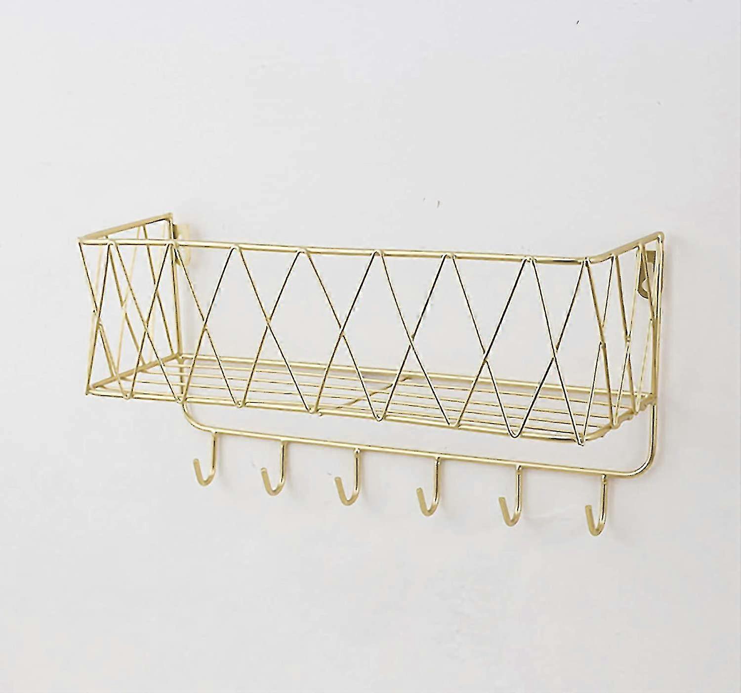 Wall Shelf Floating Shelf With Metal Grid, Wall Shelf With Hooks, Towel Rail, Wall Wardrobe Floating Home Decor