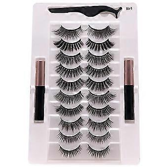10 Pairs Magnetic Eyelashes And 2 Eyeliner Set-Natural Look & Reusable