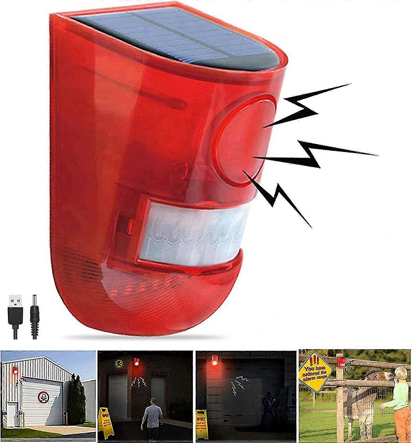 Solar Powered Sound And Light Alarm Motion Detector 110 Decibel Siren Sound Alert And 6led Flash Warning Strobe Security Alarm System For Farmhouse Vi