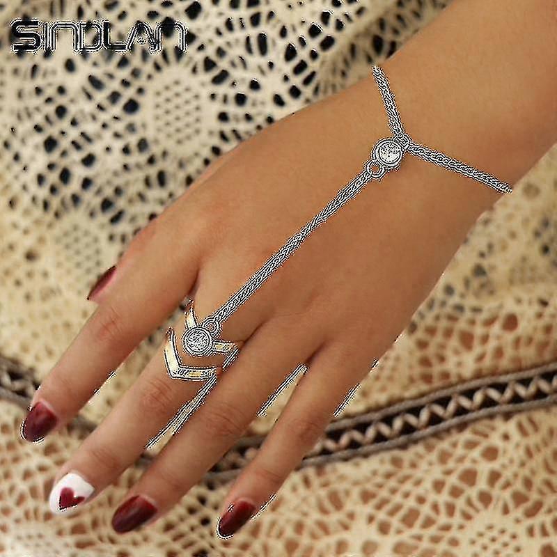 Gold Big Crystal Ring, Hand-back, Wrist Chain Bracelet