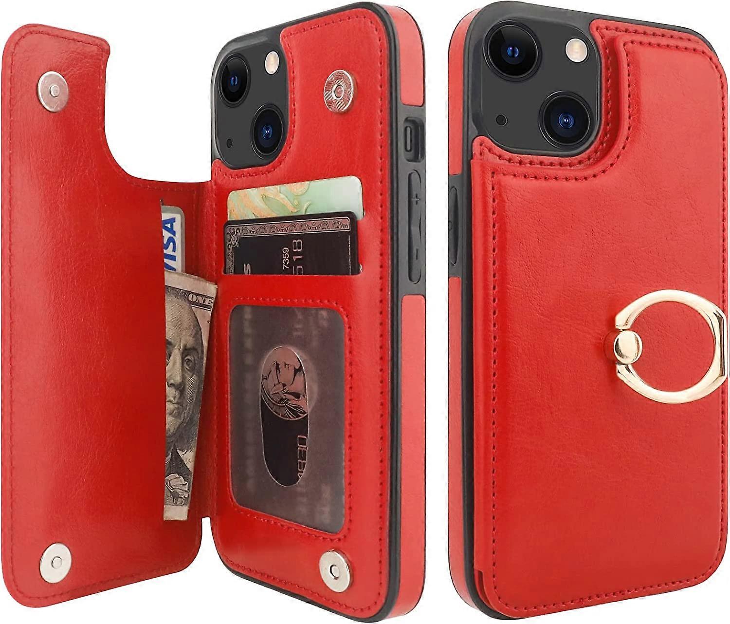 for iPhone 13 Wallet Case with Card Holder, 360 Rotation Ring Kickstand RFID Blocking PU Leather Double Magnetic Clasp Shockproof Cover for Women and