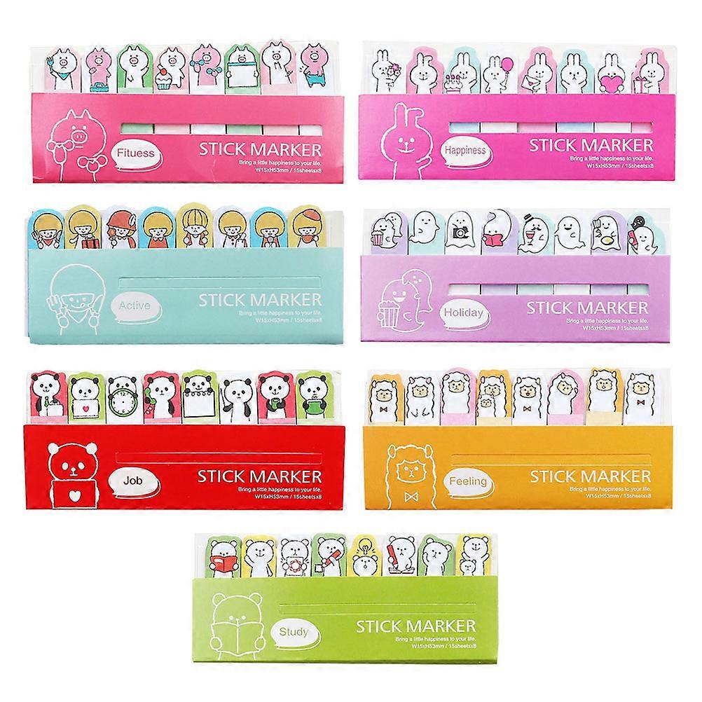 7pcs Cartoon Sticky Notebooks Lovely Self-Stick Sticky Notes Index Tabs Flags Random Style