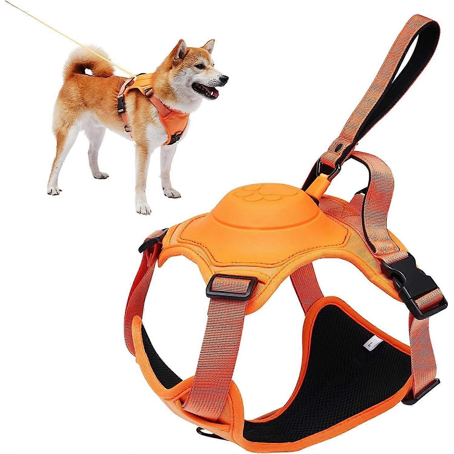 ATUBAN Dog Harness&Retractable Dog Leash All in One, Adjustable Easy Walk Dog Harness 2 Leash Clips, Automatic Locking Dog Leash
