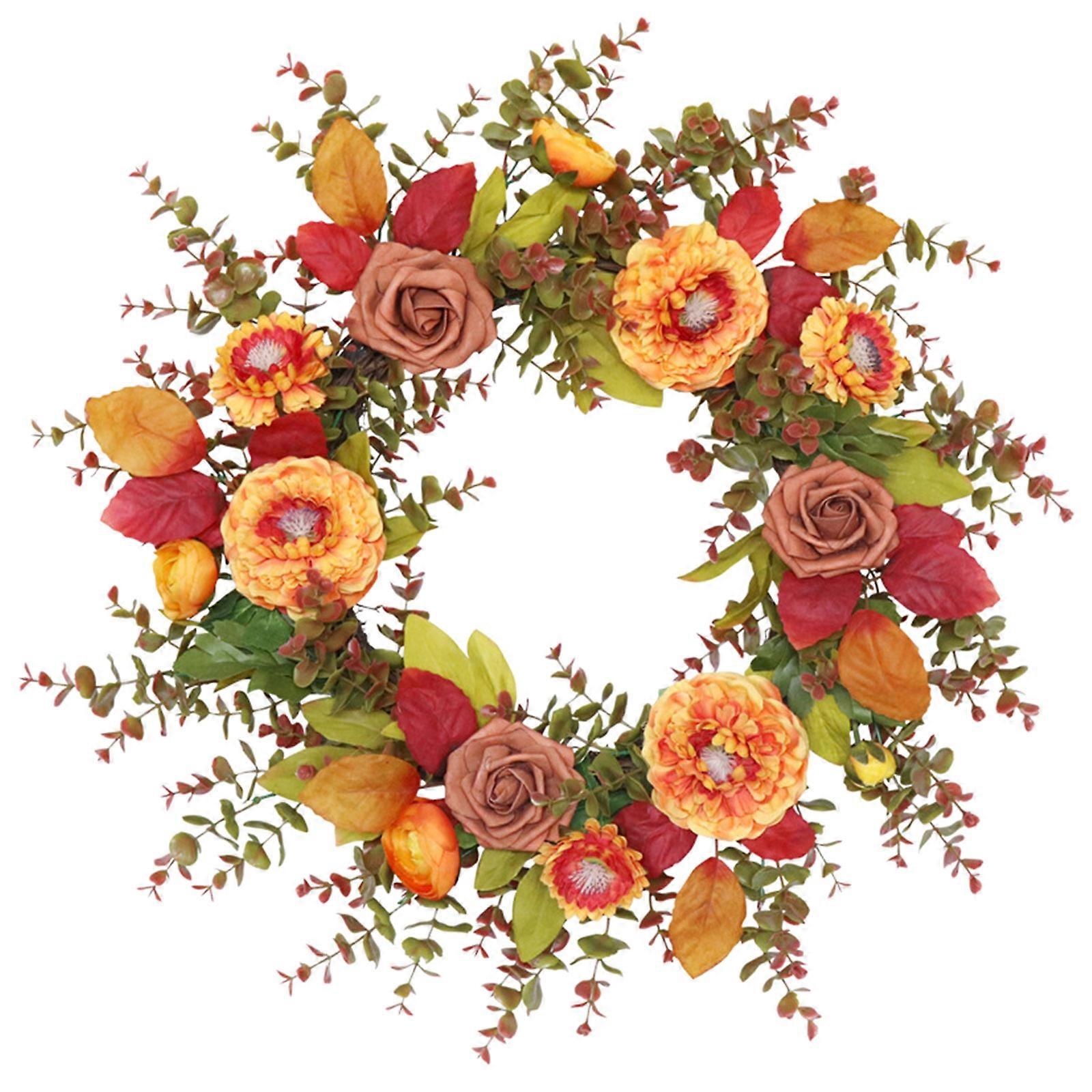 Artificial Calendula Wreath Simulation Rose Leaves Garland Pendant Decor