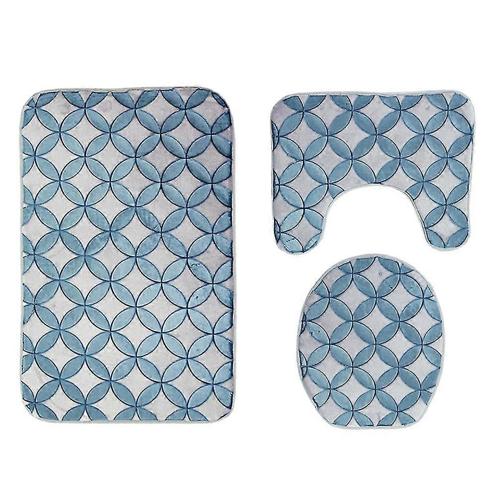 3pcs/set 3D Geometry Printing Dustproof Water Absorbent Bathroom Mat Set (Gray)
