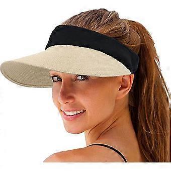 Sunrain Frauen Stroh Sonnenvisiere Hut Wide Krim Sommer UV Schutz Strandkappe Faltbare koreanische Stil
